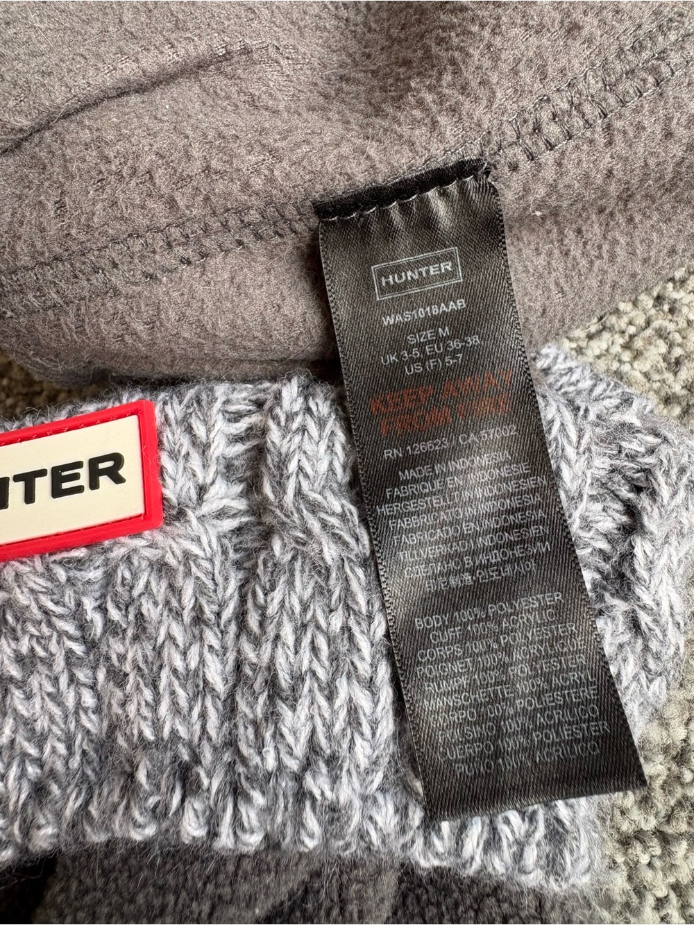 Hunter Women's 6 Stitch Cable Short Boot Sock Grey size Medium (sizes 5-7) - Picture 5 of 5